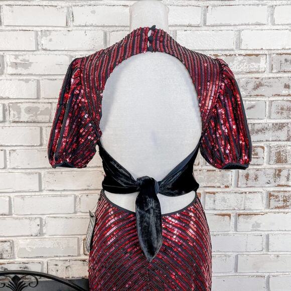 RIXO x Laura Jackson Daisy Velvet Trimmed Sequin Crepe Midi Maxi Dress S - Picture 9 of 14